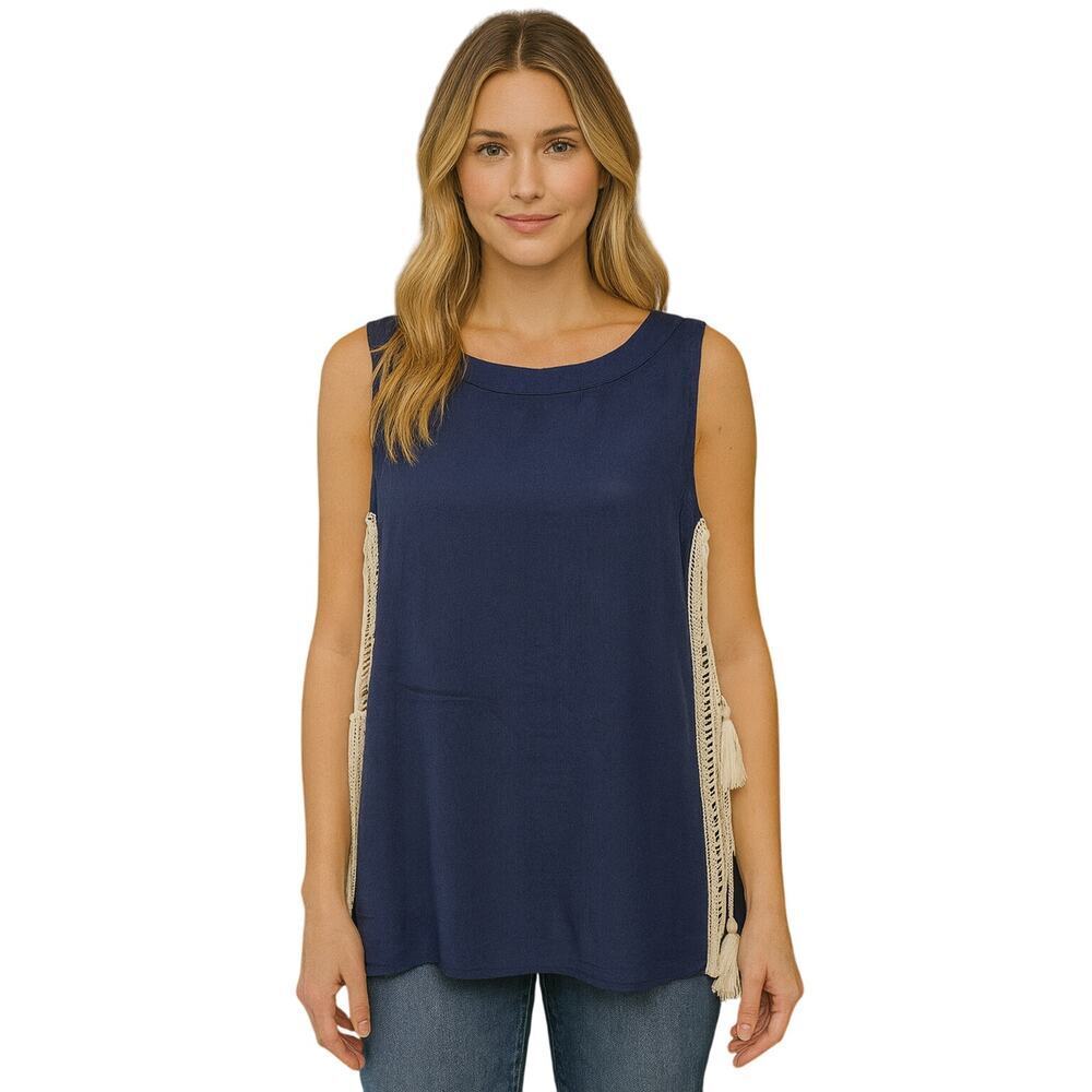 NWT entro sz S navy gauze tie side tank summer casual boho minimalist NEW